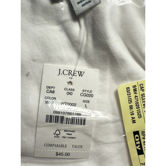 🤍 New J.Crew Square neck Cap-Sleeve Top –White Stretch Cotton – $45.00 NWT Sz L - Picture 5 of 7